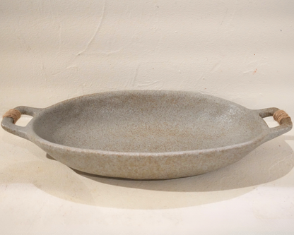 Plateau Ovale en Grès Beige (27,5 × 15 × 4,5 cm)