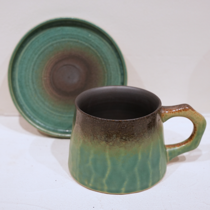 Tasse à Café en Grès Émaillé – Collection Vert Paon (300 ml)