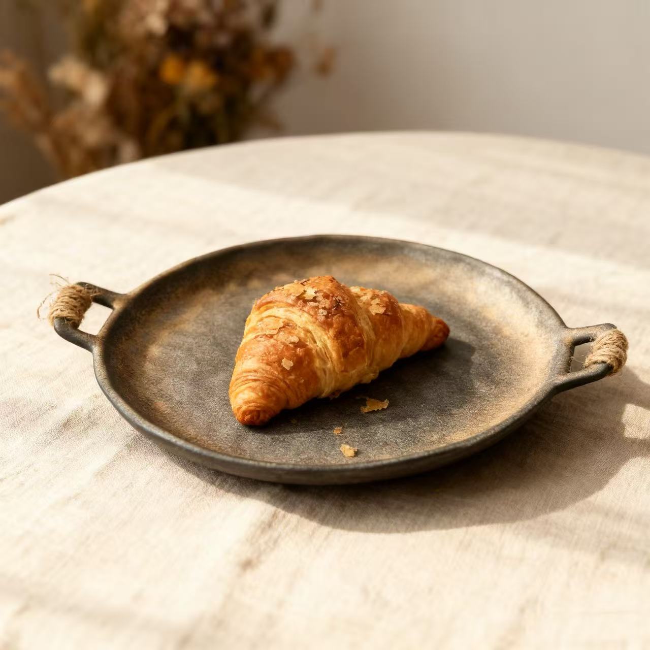 Smoked black ceramic tray – Handmade – 31 × 25 cm