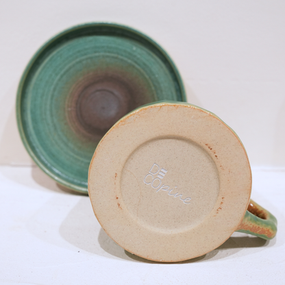 Tasse à Café en Grès Émaillé – Collection Vert Paon (300 ml)