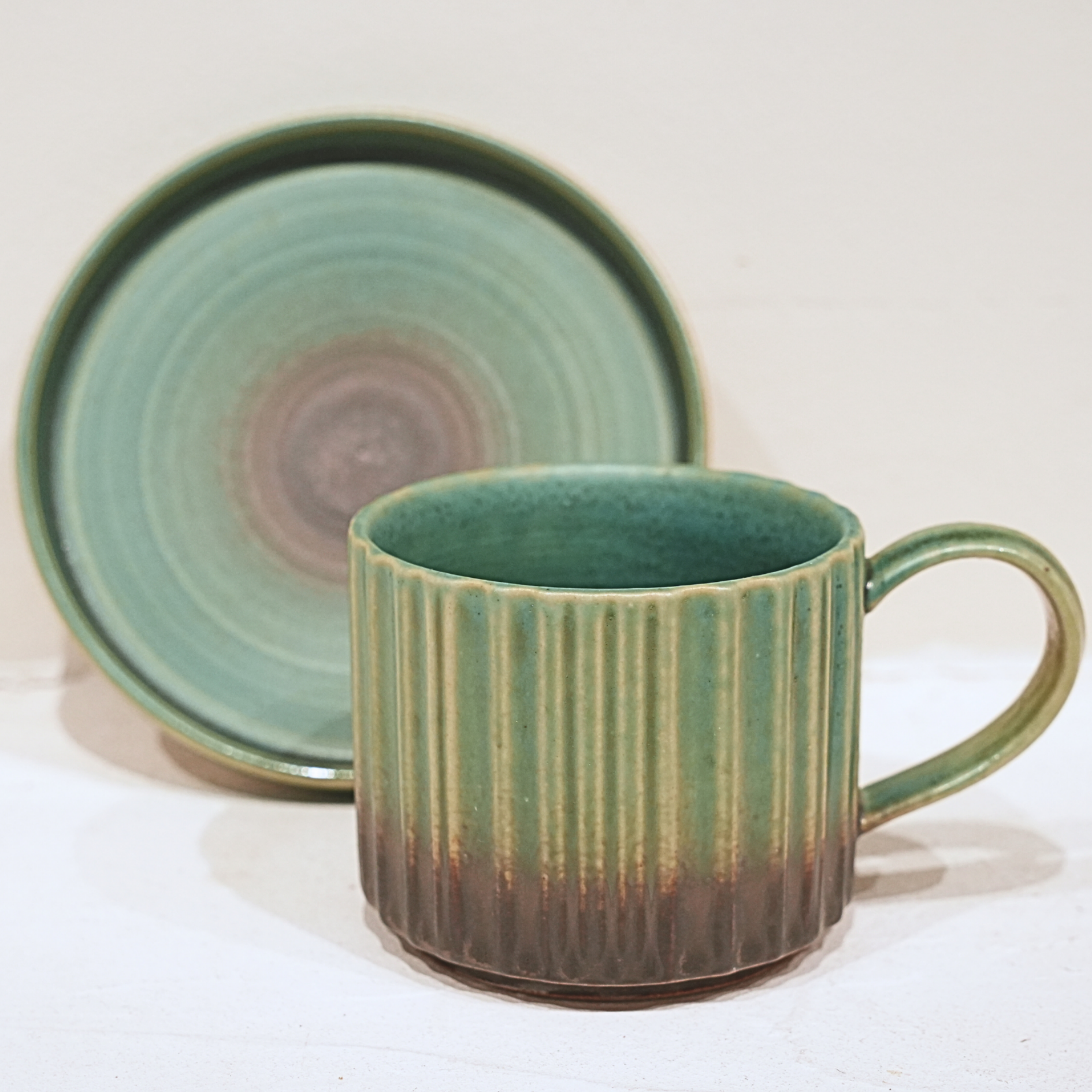 Green ceramic coffee cup – Handmade – 250 ml