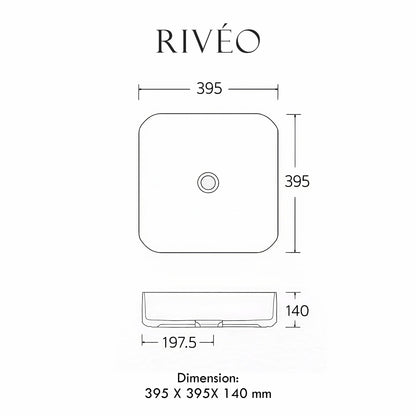 Vasque à Poser Carrée Arrondie Effet Marbre Noir RIVÉO – 395 × 395 mm – Avec Bonde