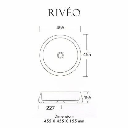 Vasque à Poser Ronde Effet Marbre Blanc RIVÉO – 455 × 455 mm – Avec Bonde