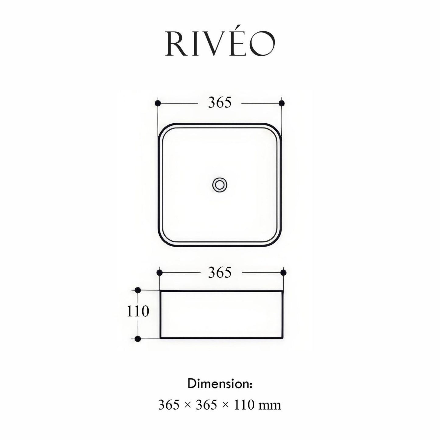 Vasque à Poser Carrée Arrondie Vert Sauge Clair RIVÉO – 365 × 365 mm – Avec Bonde