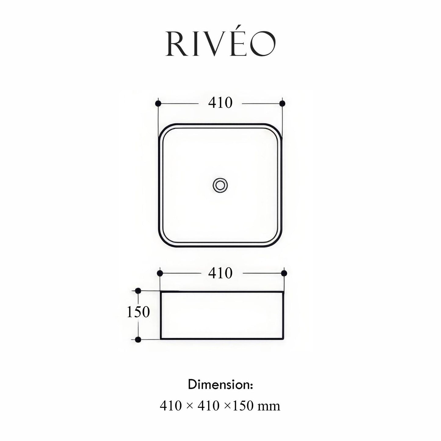 Vasque à Poser Carrée Arrondie Effet Pierre Grise RIVÉO – 410 × 410 mm – Avec Bonde