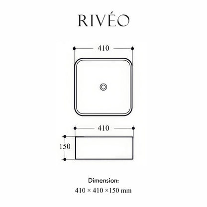 Vasque à Poser Carrée Arrondie Effet Pierre Grise RIVÉO – 410 × 410 mm – Avec Bonde