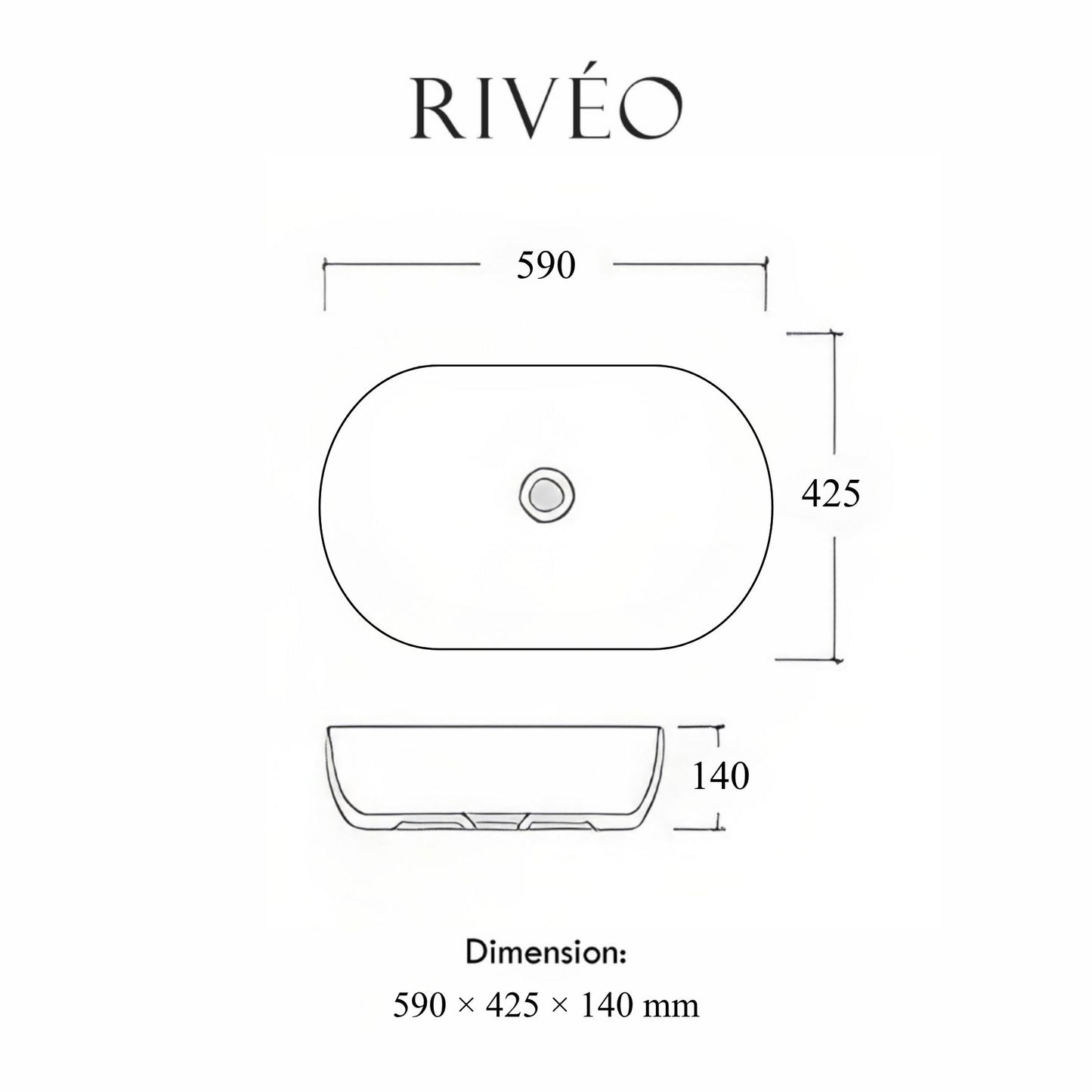 Vasque à Poser Ovale Marbre Blanc Veiné Gris RIVÉO – 590 × 425 mm – Avec Bonde