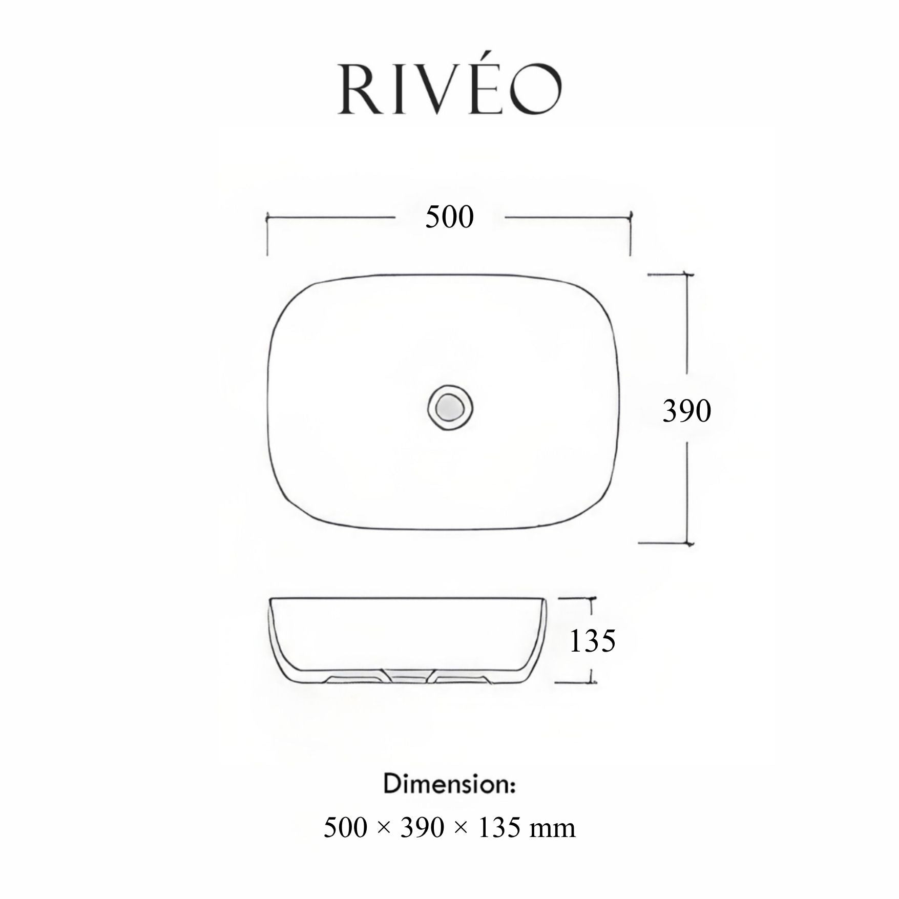 RIVÉO Rectangular Black with White Veins Countertop Basin - 500 x 390 mm - With Drain