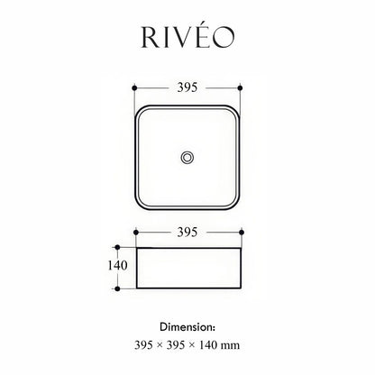 Vasque à Poser Carrée Arrondie Effet Marbre Blanc RIVÉO – 395 × 395 mm – Avec Bonde