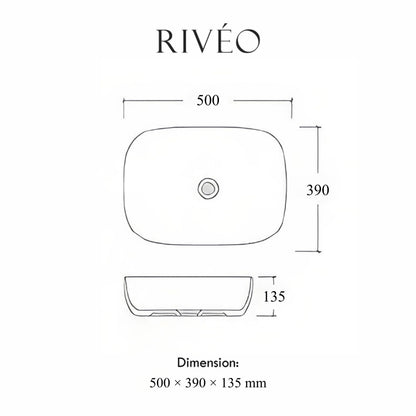 Vasque à Poser Rectangulaire Arrondie Blanc Veiné Gris RIVÉO – 500 × 390 mm – Avec Bonde