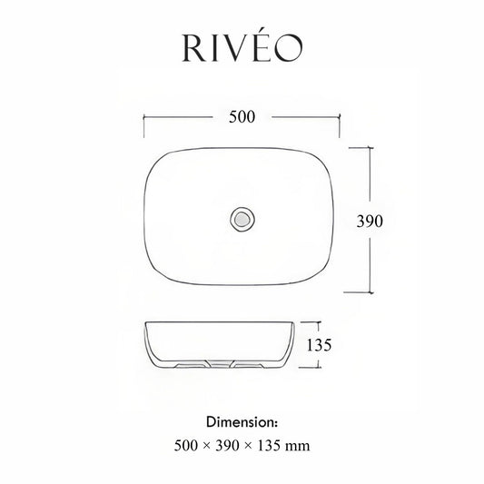 Vasque à Poser Rectangulaire Arrondie Blanc Veiné Gris RIVÉO – 500 × 390 mm – Avec Bonde