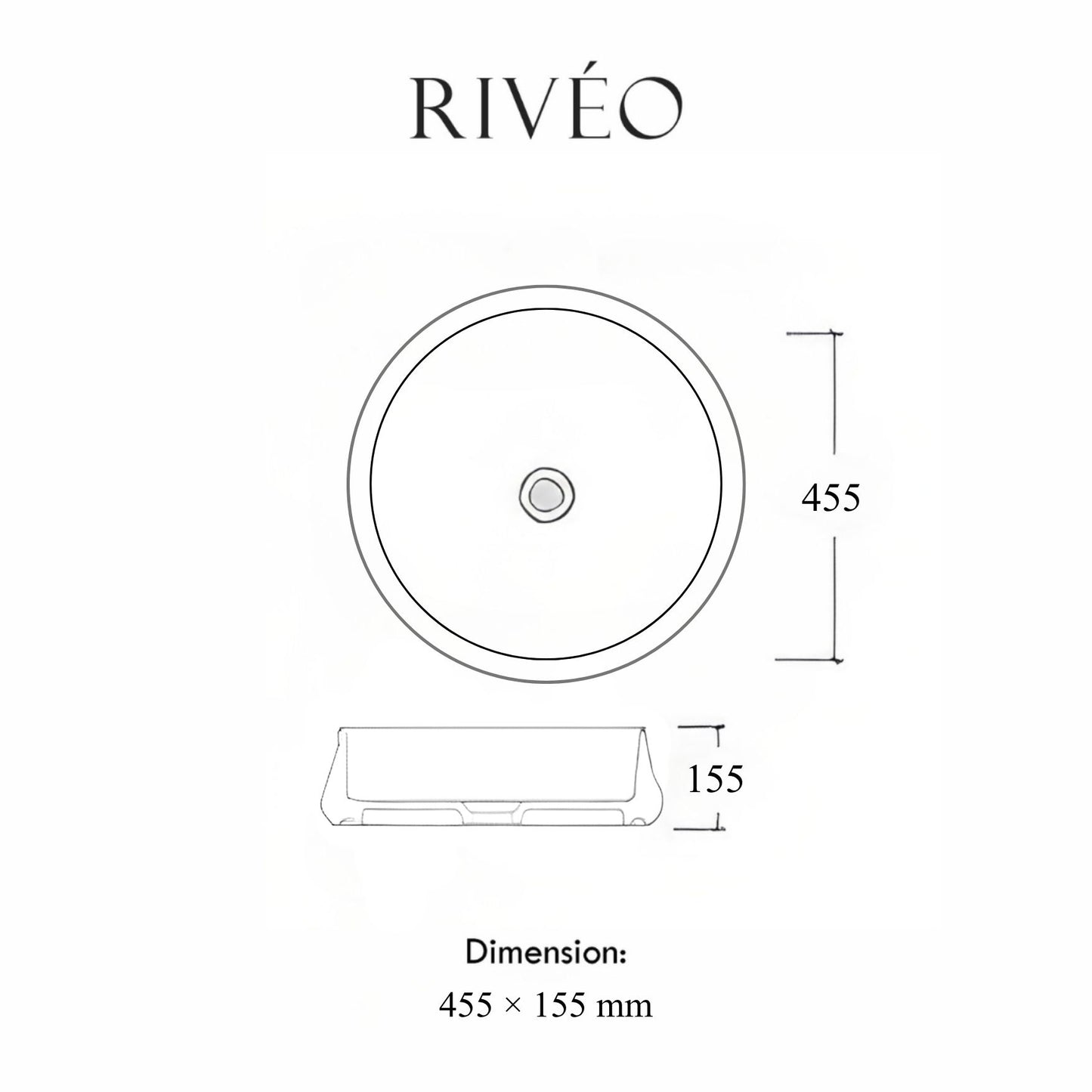 Vasque à Poser Ronde Noir Veiné Blanc RIVÉO – Ø455 mm – Avec Bonde