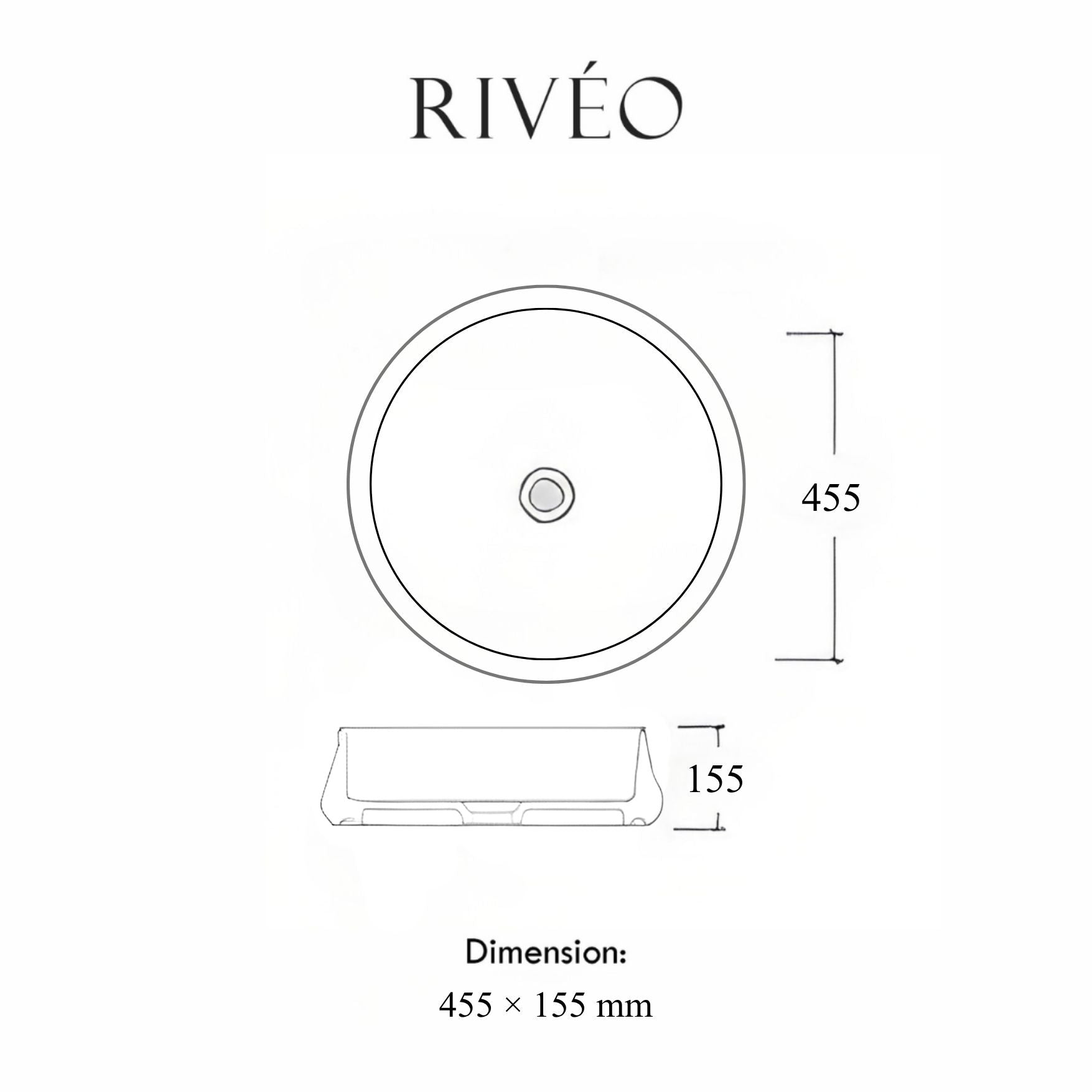 Vasque à Poser Ronde Noir Veiné Blanc RIVÉO – Ø455 mm – Avec Bonde