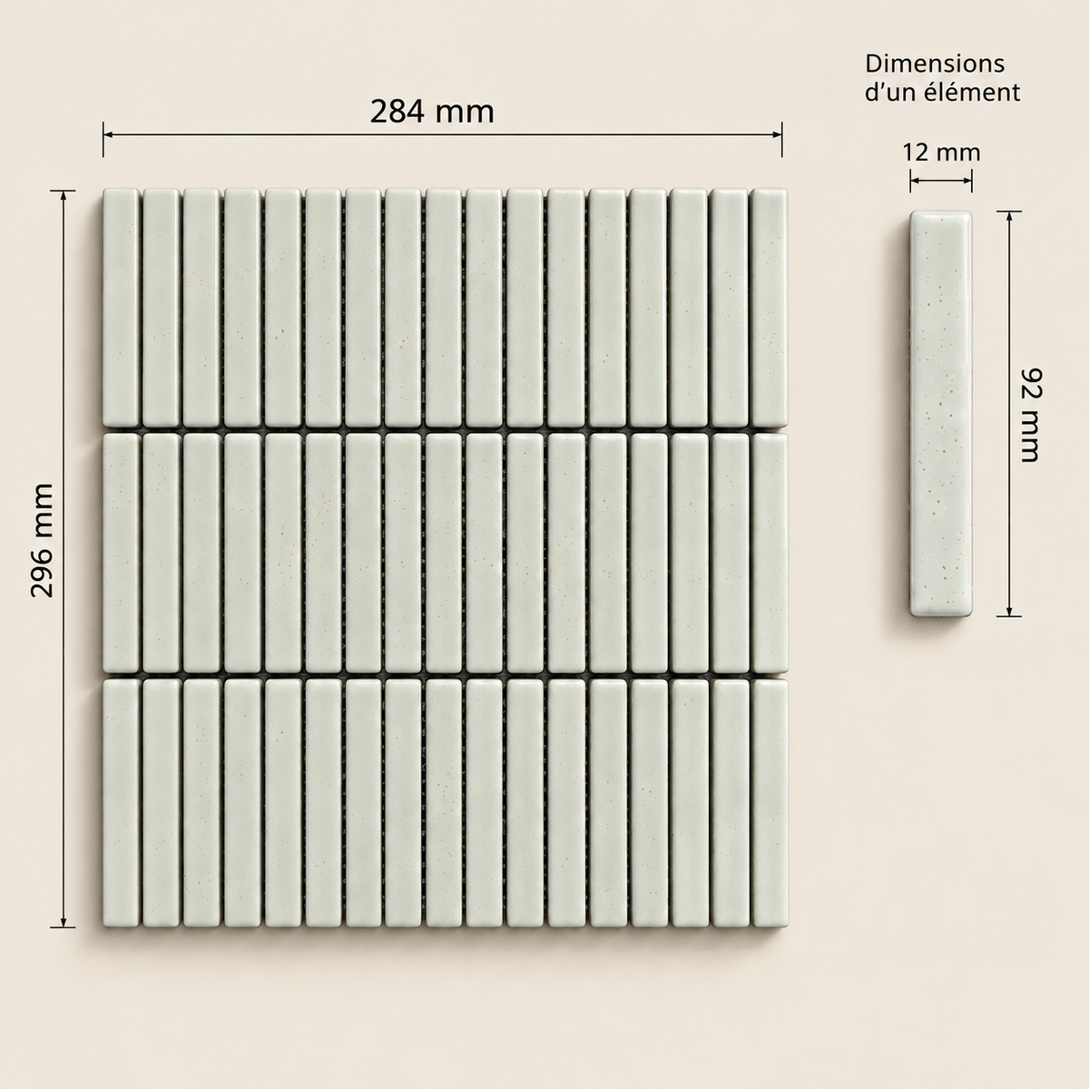 Mosaïque en Céramique Émaillée – Blanc Ivoire Moucheté – 28,4 × 29,6 cm