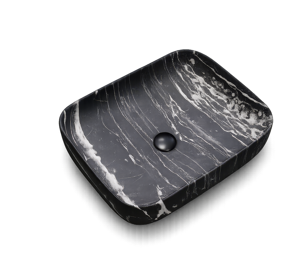 RIVÉO Rectangular Black with White Veins Countertop Basin - 500 x 390 mm - With Drain