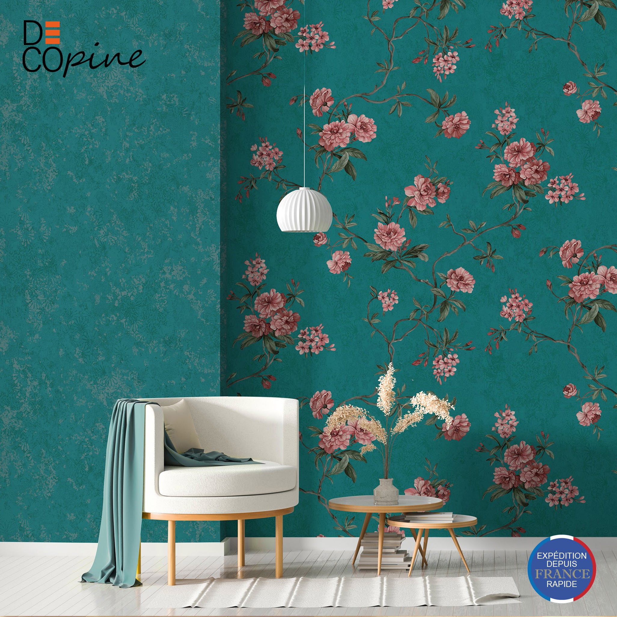 Non-Woven Wallpaper Floating Garden - Blue - 0.53 x 10m
