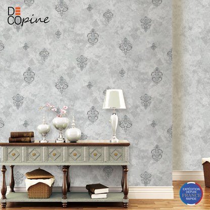 Decopine Imperium Luxe Non-Woven Wallpaper – Silver Medallion Pattern – 0.53 x 10m – No Glue