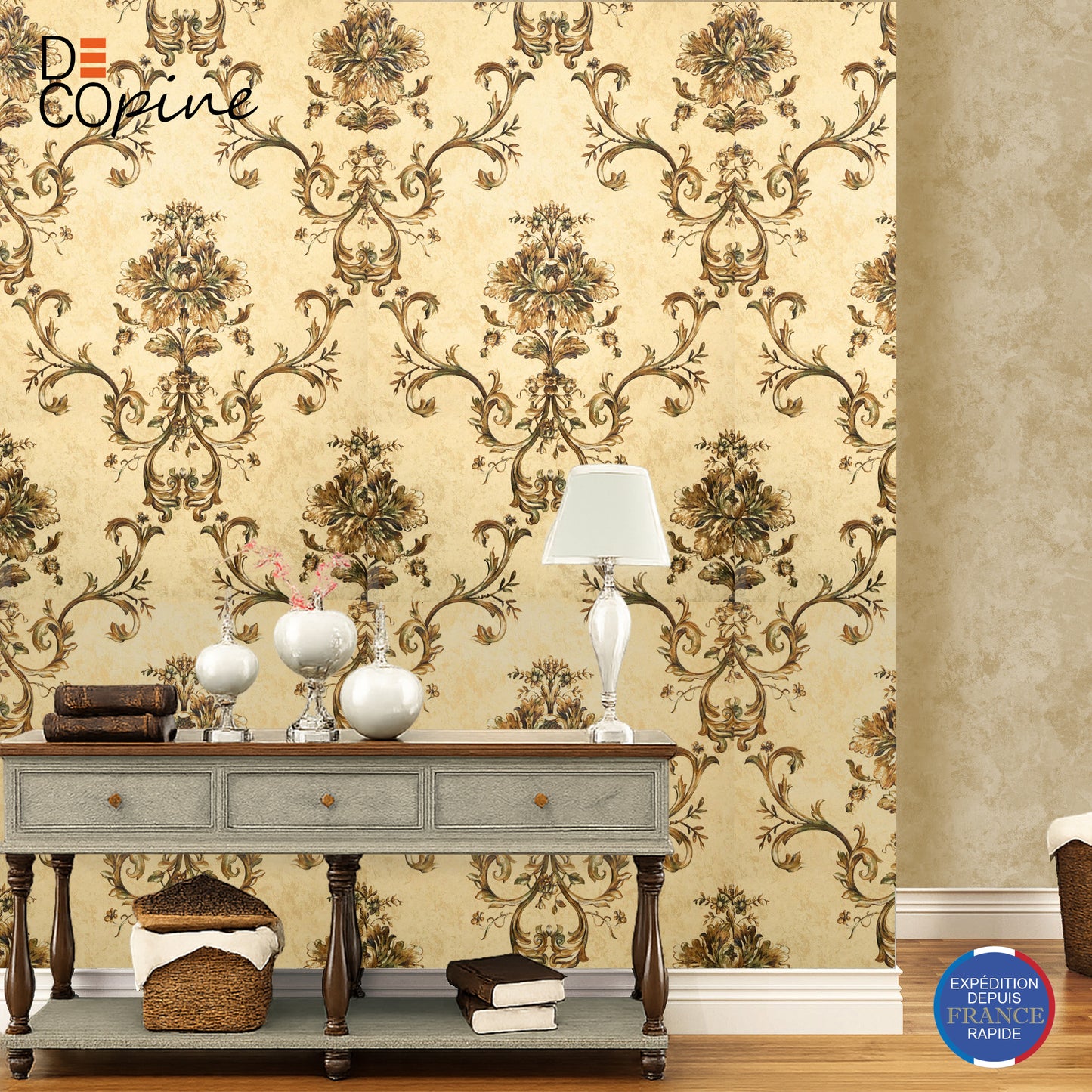 Maison d'Or Non-Woven Wallpaper – 3D Embossed Floral Decor – 0.53 x 10m – No Glue – Elegant Style