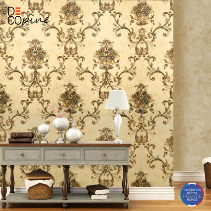 Maison d'Or Non-Woven Wallpaper – 3D Embossed Floral Decor – 0.53 x 10m – No Glue – Elegant Style